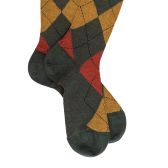 Mi-bas homme en laine mérinos et motifs jacquard - Thuya et henné | Doré Doré
