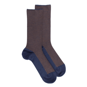 Chaussettes laine à motifs géométrique – Marron et bleu
