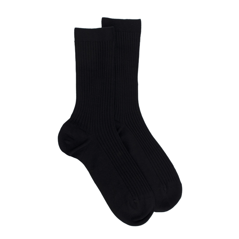 Chaussettes femme à côtes en fil d'Écosse - Noir | Doré Doré