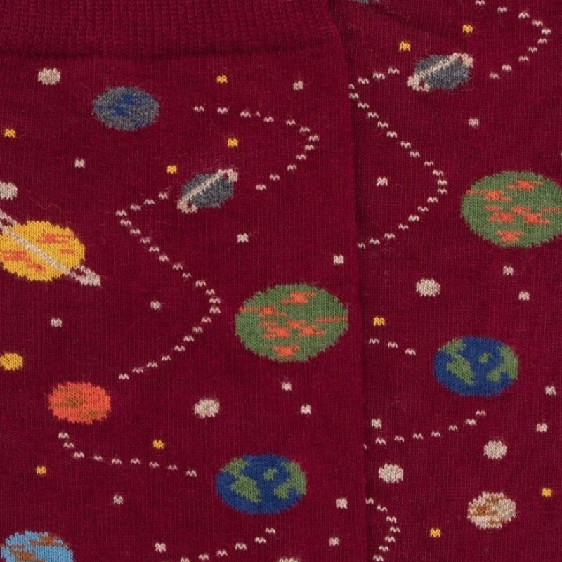 Chaussettes en coton motifs planètes - Bordeaux | Doré Doré