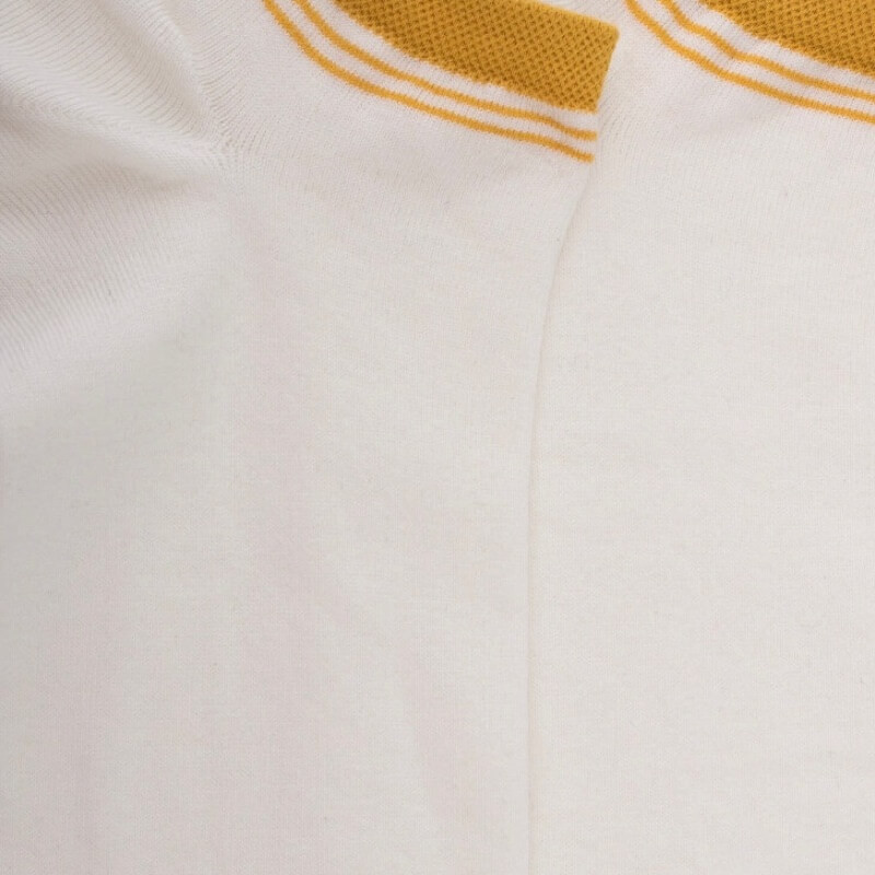 Socquettes homme et fines  en coton égyptien avec rayures sur bord - Blanc Givre & Jaune moutarde | Doré Doré