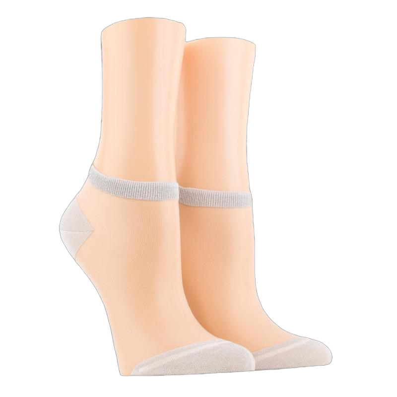 Socquettes transparentes avec pointes et talons brillants lurex - Blanc et argent