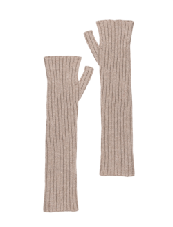 Gants longs unisexes unis en laine et cachemire sans doigts - Beige chrysalide | Doré Doré