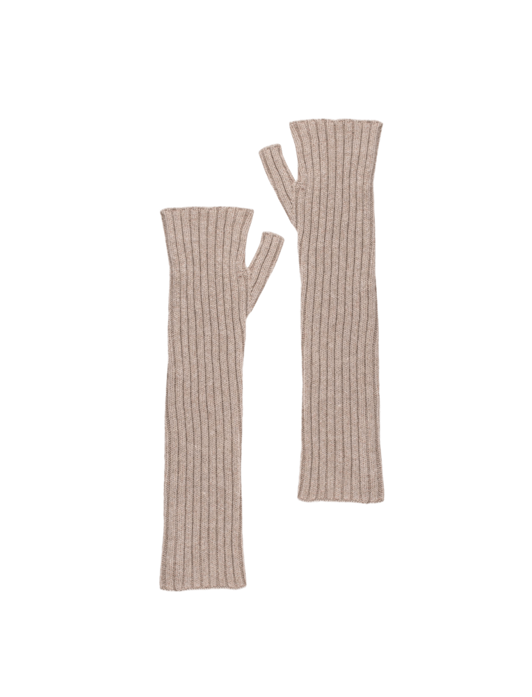 Gants longs unisexes unis en laine et cachemire sans doigts - Beige chrysalide | Doré Doré