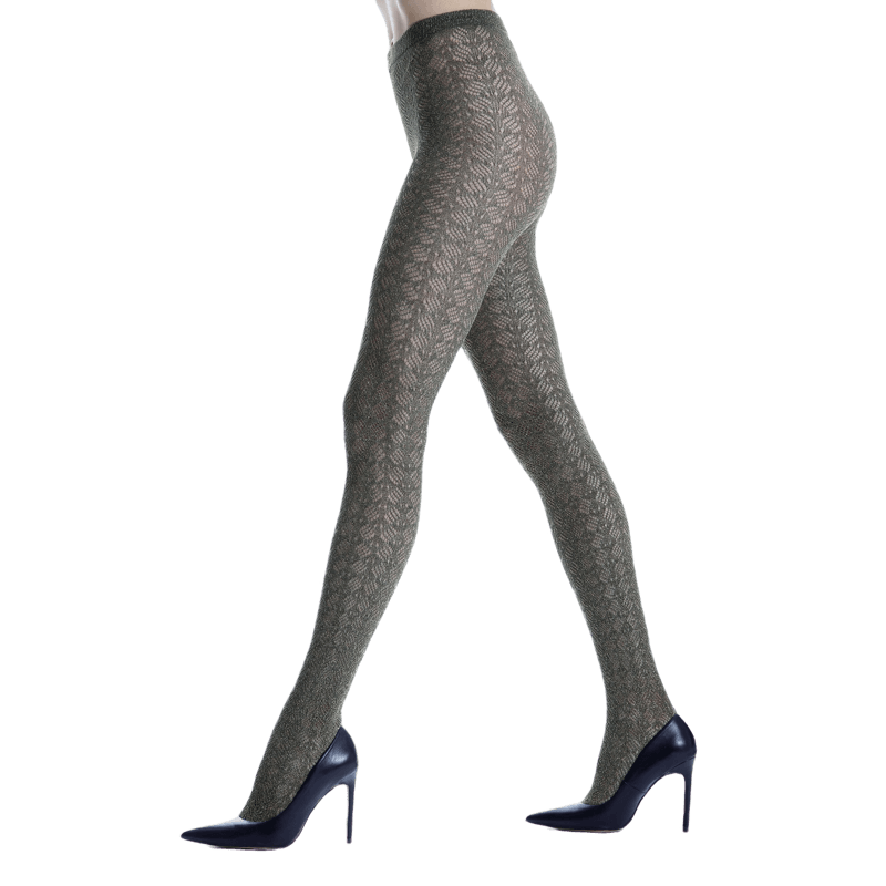 Collants en coton ajourés à effet brillant pour femmes - Vert thé | Doré Doré