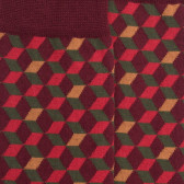 Chaussettes en coton égyptien pour hommes avec motifs de cubes en 3D - Aubergine | Doré Doré