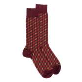Chaussettes en coton égyptien pour hommes avec motifs de cubes en 3D - Aubergine | Doré Doré
