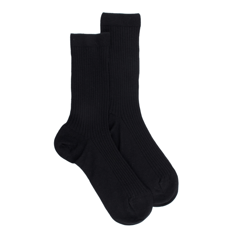 Chaussettes en laine unie côtelée pour femmes - Noir | Doré Doré