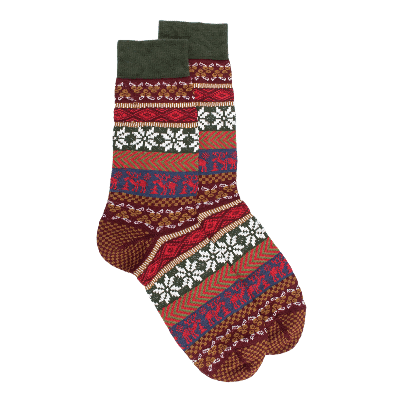 Chaussettes homme en laine à motif de Noël - Rouge pommard | Doré Doré
