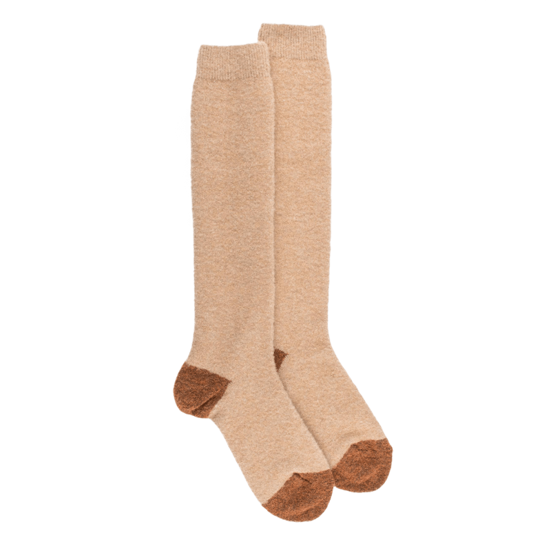 Mi-bas femme en laine polaire - Beige Désert & Orange écureuil | Doré Doré