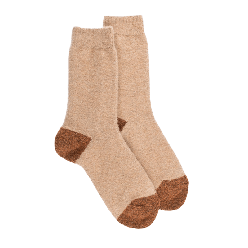 Chaussettes femme en laine polaire - Beige Désert & Orange écureuil | Doré Doré