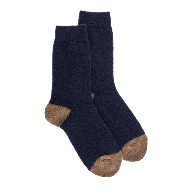 Chaussettes femme en laine polaire - Bleu marine & Beige seigle | Doré Doré