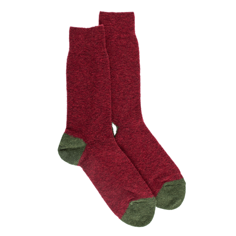 Chaussettes homme en laine polaire - Rouge pommard & Vert Campagne | Doré Doré