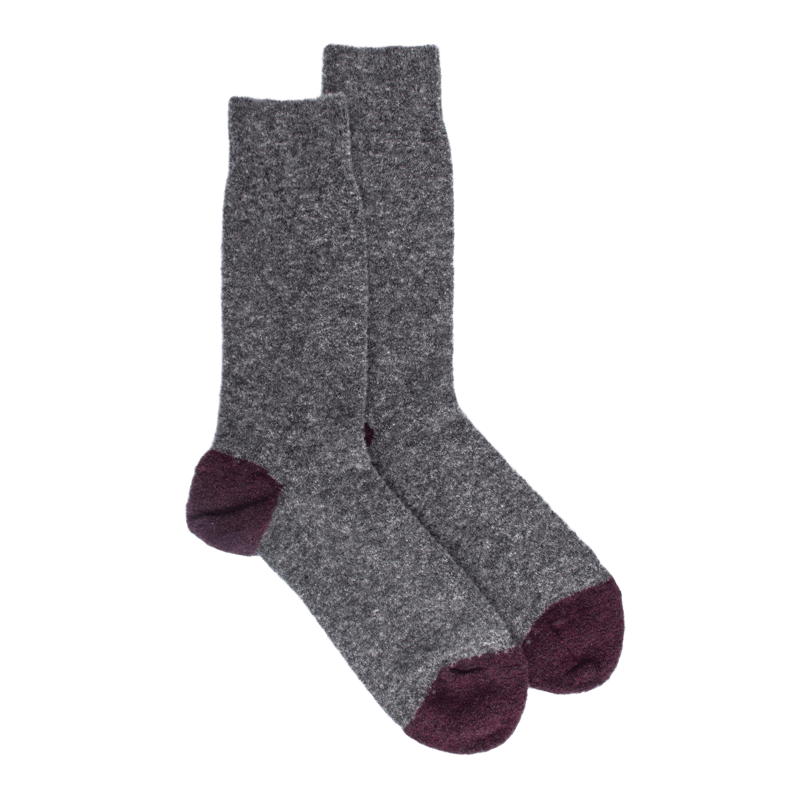Chaussettes homme en laine polaire - Gris oxford & Bordeaux | Doré Doré