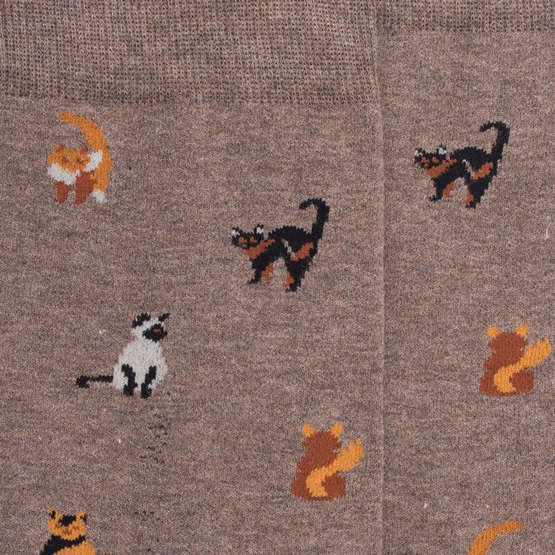 Chaussettes homme en coton à motif chats - Blanc Grive | Doré Doré