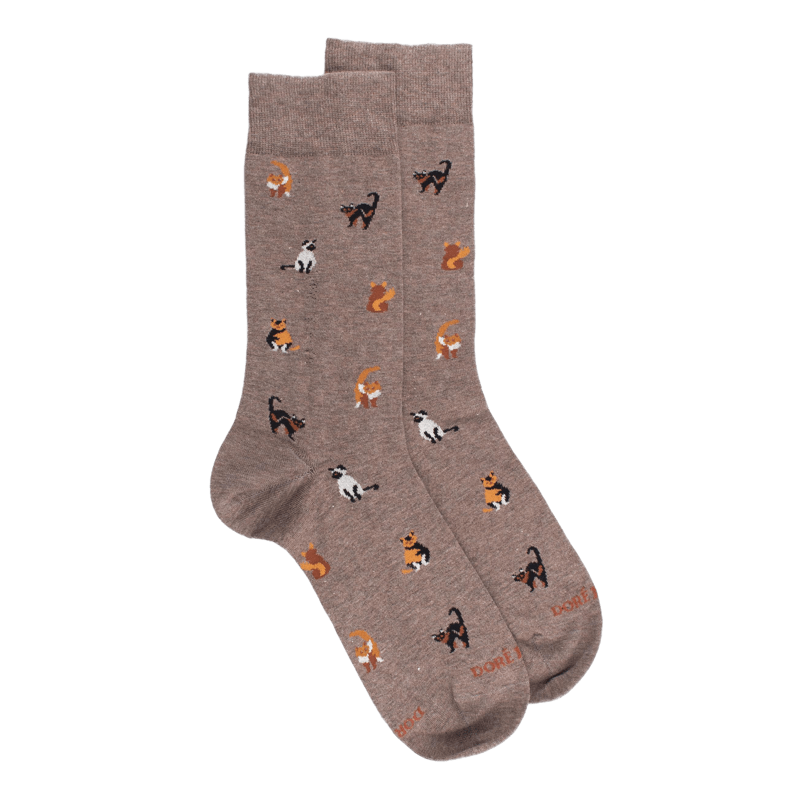 Chaussettes homme en coton à motif chats - Blanc Grive | Doré Doré