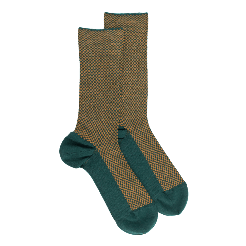 Chaussettes homme en laine sans bord élastique à motif géométrique - Gris-vert Fer & Safran | Doré Doré