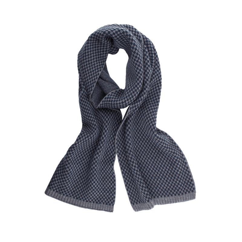 Écharpe pour homme en laine vierge à motifs rectangulaires bicolores. - Gris oxford & Bleu Voilier | Doré Doré