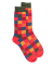 Chaussettes homme échiquier en coton - Rouge Ponceau & Vert thé