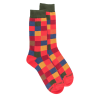 Chaussettes homme échiquier en coton - Rouge Ponceau & Vert thé