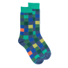 Chaussettes homme échiquier en coton - Bleu pêcheur
