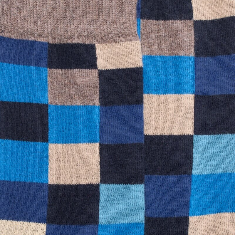 Chaussettes homme échiquier en coton - Bleu marine foncé | Doré Doré