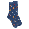 Chaussettes homme en coton motif hibou - Bleu pêcheur & Bleu Macadam