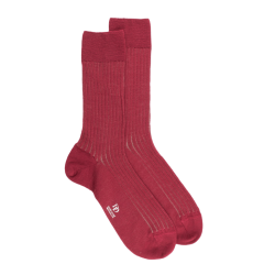 Chaussettes côtelé bicolores homme en laine et coton doux - Rouge pommard & Beige Sable | Doré Doré