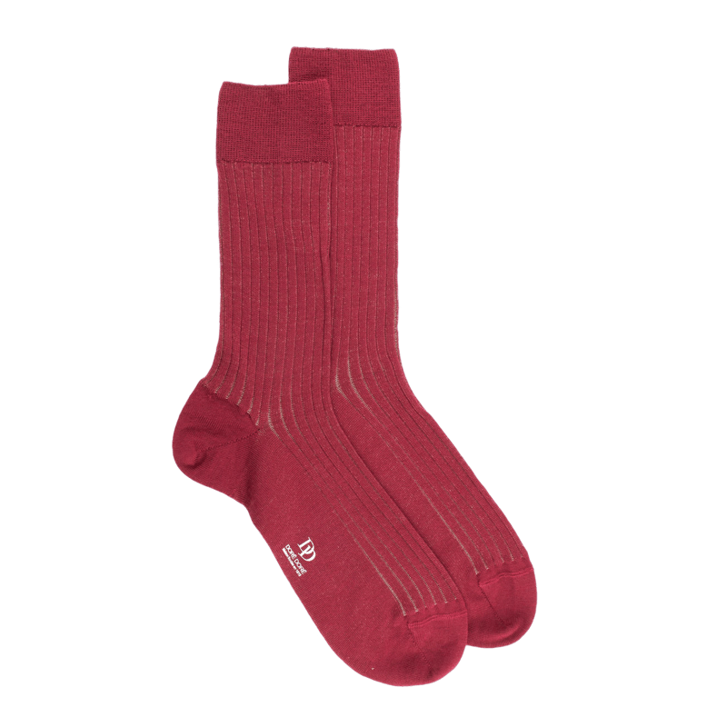 Chaussettes côtelé bicolores homme en laine et coton doux - Rouge pommard & Beige Sable | Doré Doré