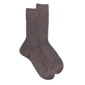 Chaussettes côtelé bicolores homme en laine et coton doux - Brun loutre & Bleu | Doré Doré