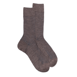 Chaussettes côtelé bicolores homme en laine et coton doux - Brun loutre & Bleu | Doré Doré