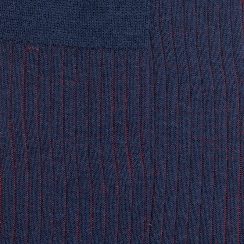 Chaussettes côtelé bicolores homme en laine et coton doux - Bleu Caban & Rouge brique | Doré Doré