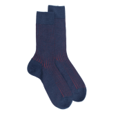 Chaussettes côtelé bicolores homme en laine et coton doux - Bleu Caban & Rouge brique | Doré Doré