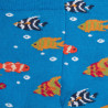 Chaussettes pour enfants en fil d'Ecosse avec motifs de poissons colorés - Bleu | Doré Doré