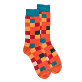 Chaussettes homme échiquier en coton - Orange & Bleu | Doré Doré