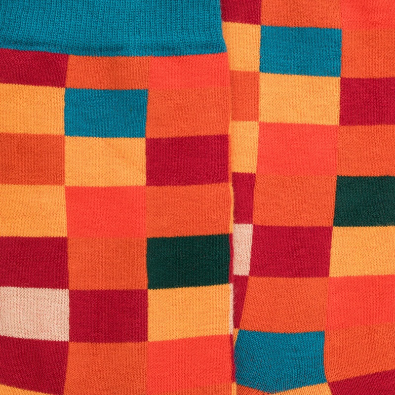 Chaussettes homme échiquier en coton - Orange & Bleu | Doré Doré