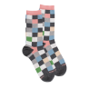 Chaussettes femme échiqiuer en coton égyptien - Gris oxford & Rose Praline