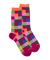 Chaussettes femme échiqiuer en coton égyptien - Rose Flamboyant & Oranger