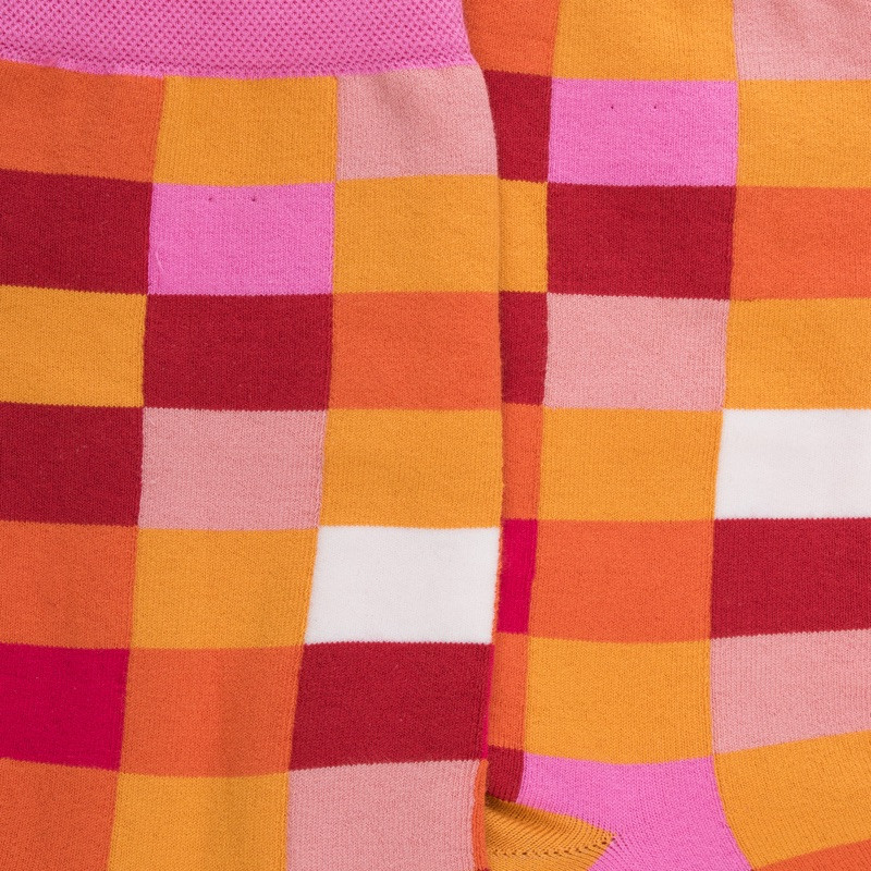 Chaussettes femme échiqiuer en coton égyptien - Maïs & Rose coulis | Doré Doré