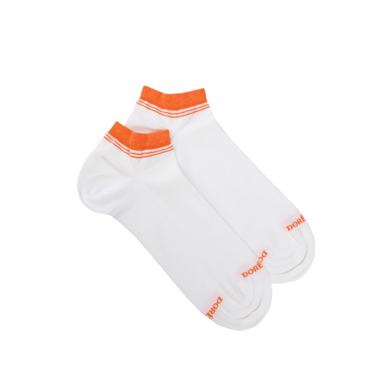 Chaussons en coton uni pour femmes avec bordures contrastées - Blanc & Oranger | Doré Doré