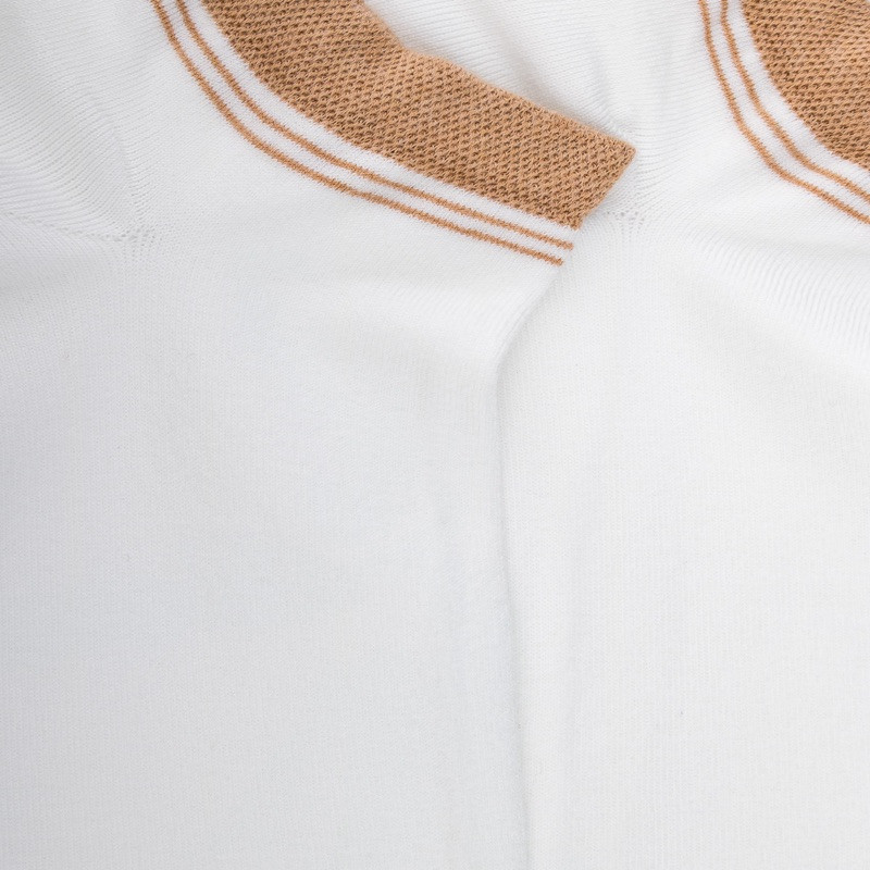 Chaussons en coton uni pour femmes avec bordures contrastées - Blanc & Beige Désert | Doré Doré