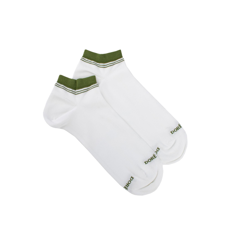 Chaussons en coton uni pour femmes avec bordures contrastées - Blanc & Vert Campagne | Doré Doré