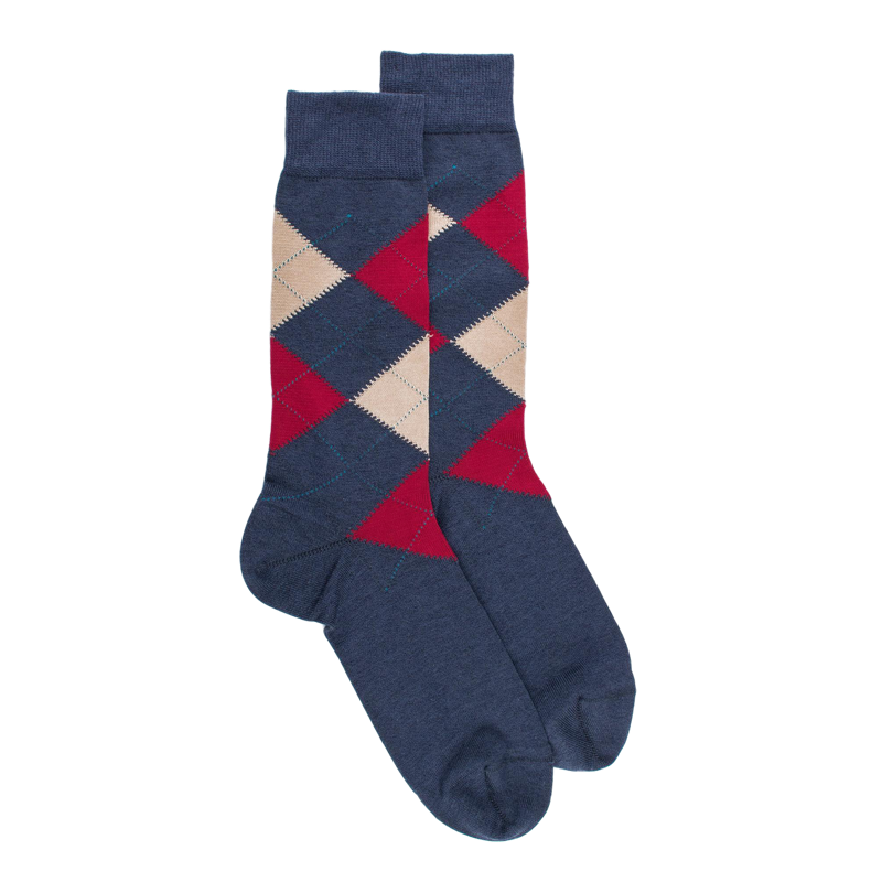 Chaussettes homme en coton à motifs intarsia - Bleu Facteur | Doré Doré