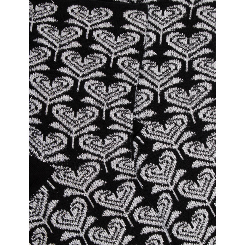 Socquettes pour femmes en fil d'Ecosse avec motifs de fleurs en forme de cœur avec effet scintillant. - Noir | Doré Doré