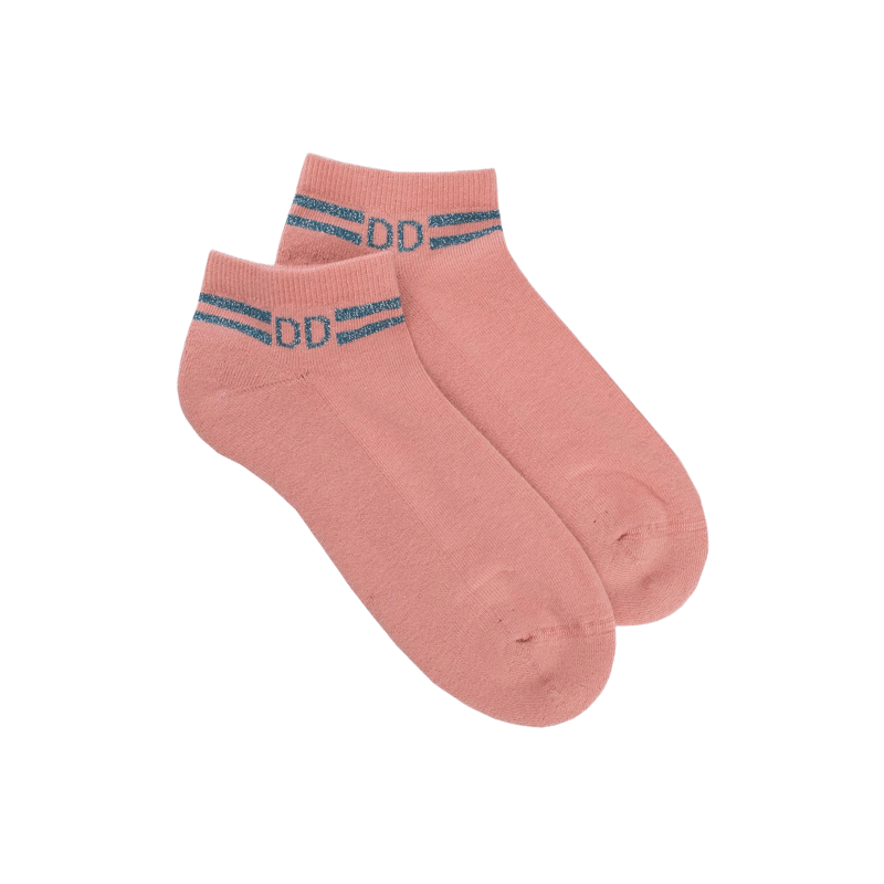 Chaussons en coton éponge uni pour femmes, avec rayures et logo brillant - Rose Praline | Doré Doré