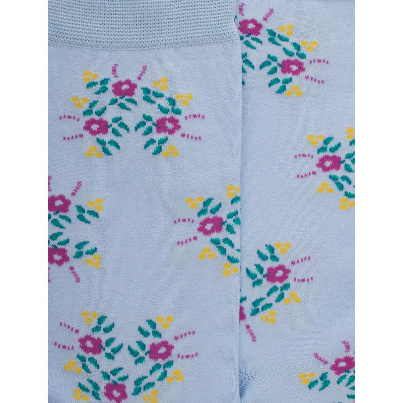 Chaussettes pour femmes en fil d'Ecosse à motifs floraux - Bleu Vague | Doré Doré