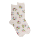 Chaussettes pour femmes en fil d'Ecosse à motifs floraux - Blanc Givre | Doré Doré