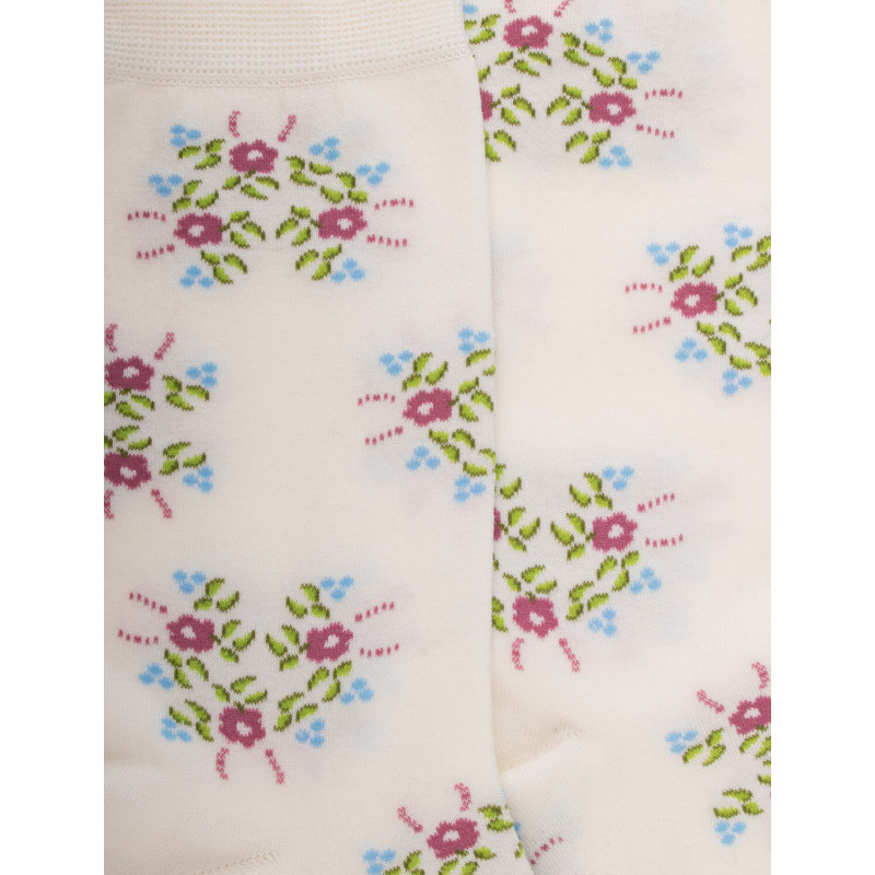 Chaussettes pour femmes en fil d'Ecosse à motifs floraux - Blanc Givre | Doré Doré