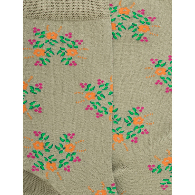 Chaussettes pour femmes en fil d'Ecosse à motifs floraux - Vert Sauge | Doré Doré