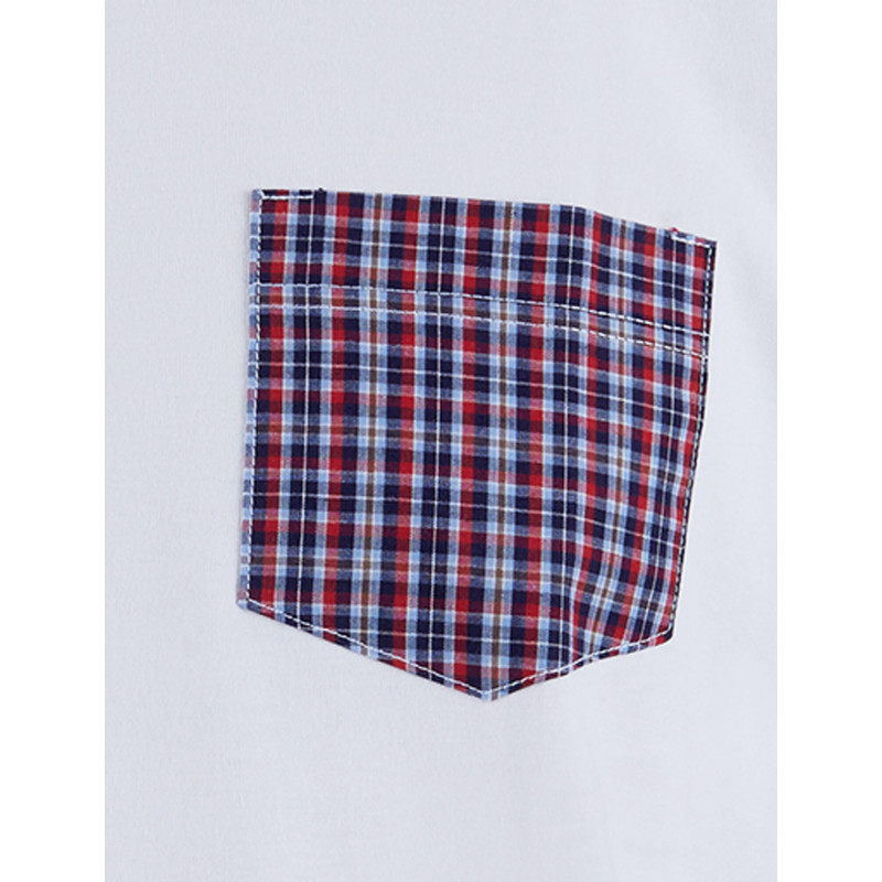 T-shirt homme en coton avec poche à motifs - Bleu marine & Rouge Ponceau | Doré Doré